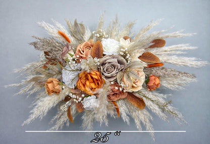 Terracotta Boho Arch Arrangements, Wedding White Burnt Orange Fall Arbor Arrangements Pampas Grass
