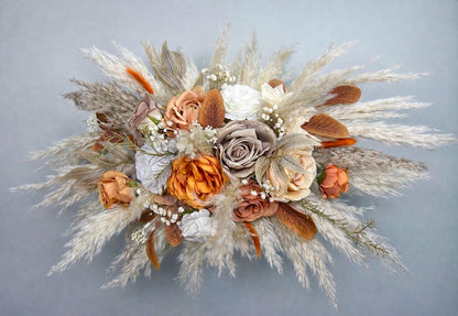 Terracotta Boho Arch Arrangements, Wedding White Burnt Orange Fall Arbor Arrangements Pampas Grass