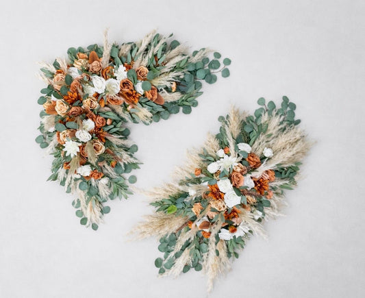 Orange Bridal Bouquet, Terracotta White Boho Bouquet, Bridesmaids Burnt Orange Pampas Grass