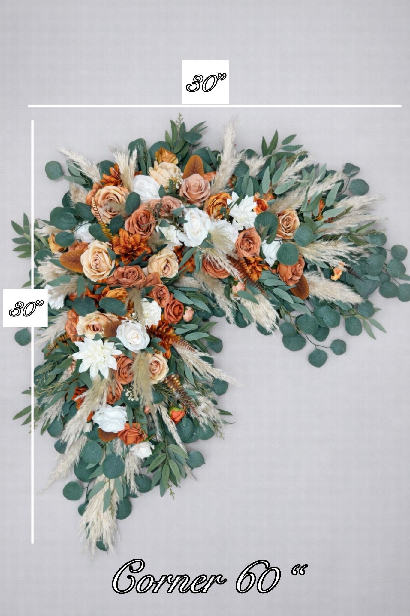 Orange Bridal Bouquet, Terracotta White Boho Bouquet, Bridesmaids Burnt Orange Pampas Grass
