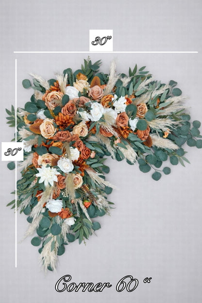 Orange Bridal Bouquet, Terracotta White Boho Bouquet, Bridesmaids Burnt Orange Pampas Grass