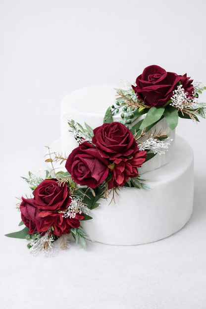 Burgundy Cake Flowers, Wedding Dark Red Roses Cake Topper, Cake Floral Decor Artificial Flowers