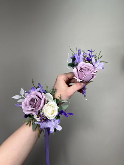 Lavender Wrist Corsagw, Wedding Light Purple White Bridesmaid Corsage, Lilac Prom Corsage
