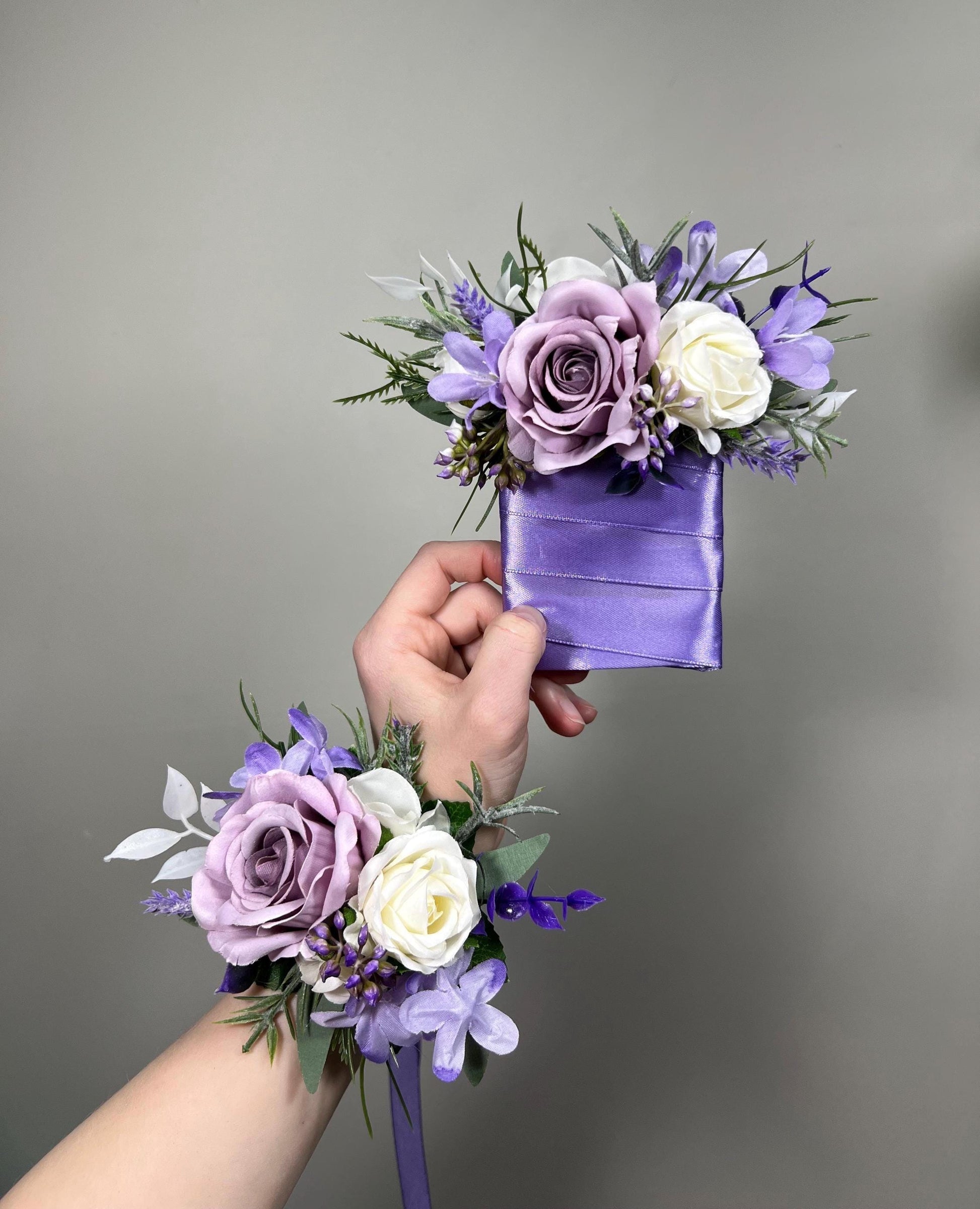 Lavender Pocket Boutonnière, Wedding Groom Light Purple White Square Boutonnière, Lilac Groomsmen Flower