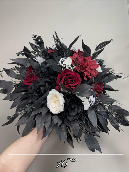 Black White Bouquet Wedding Bridal Black Bouquet Burgundy Bridesmaids Black White Bouquet Gothic Burgundy Ivory Artificlal Flower