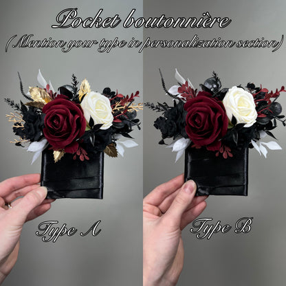 Black Burgundy Bouquet, Wedding Bridal Gothic Black White Gold Burgundy Bouquet Reddit