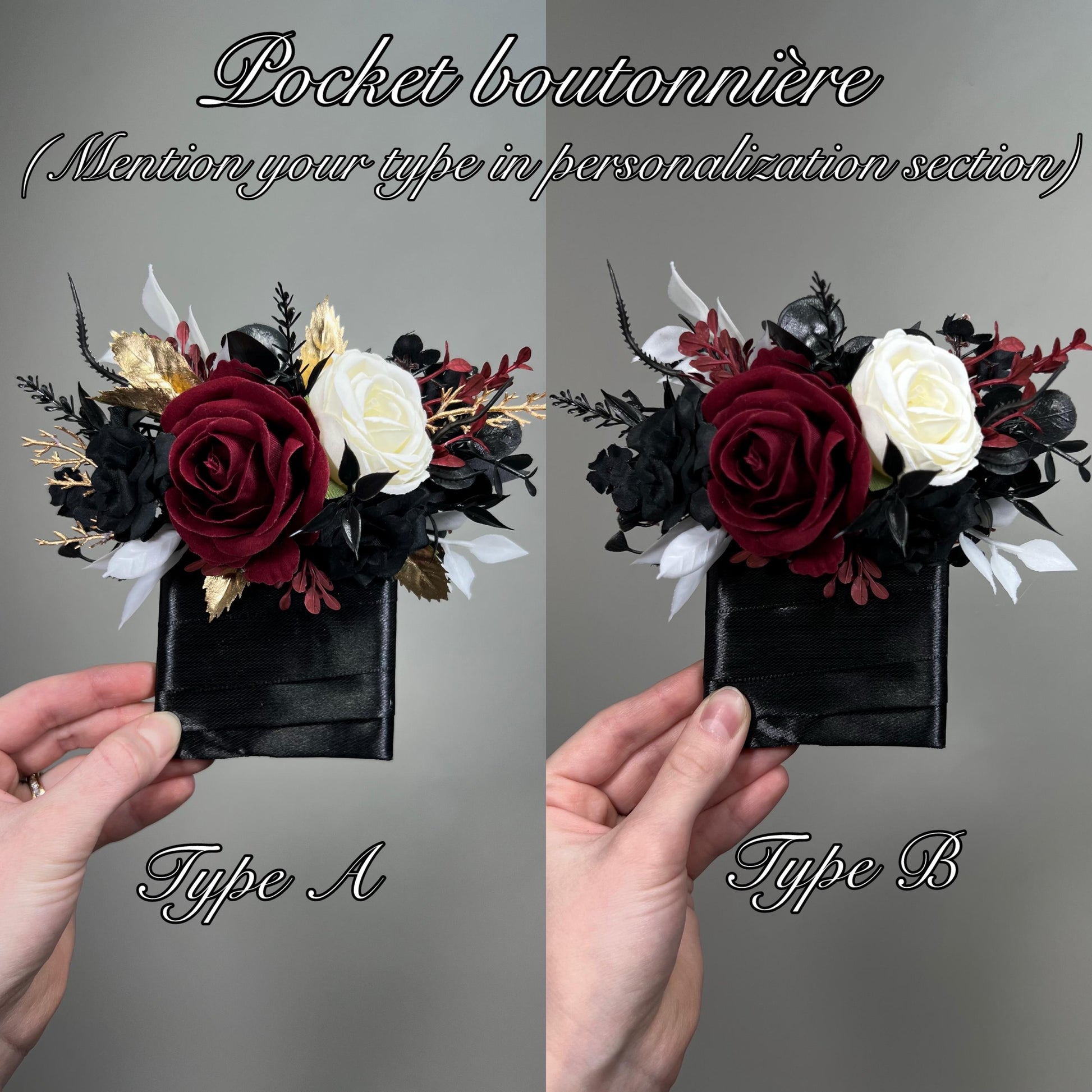 Black Burgundy Bouquet, Wedding Bridal Gothic Black White Gold Burgundy Bouquet