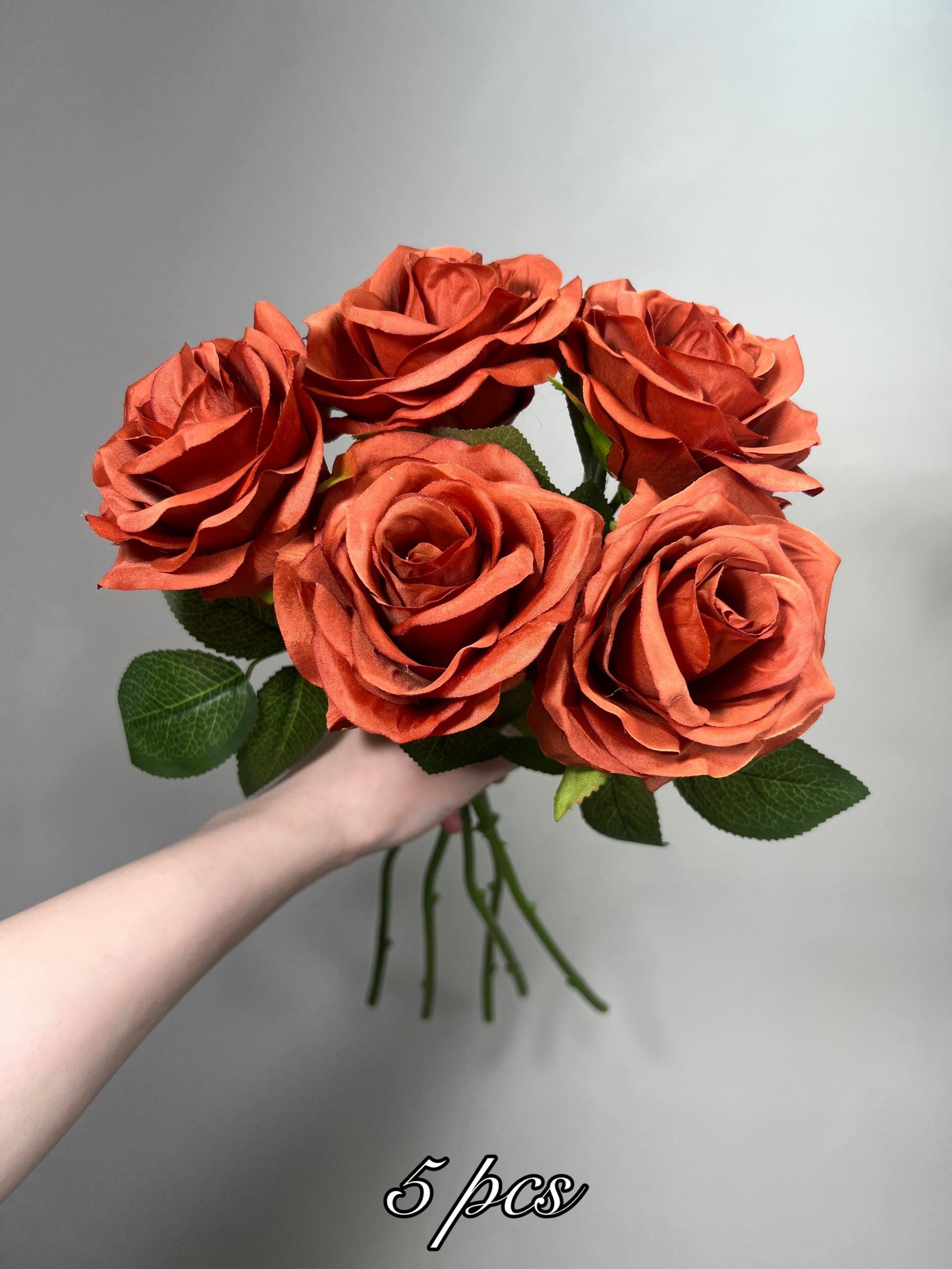Burnt Orange Artificial Flowers Head Rose Terracotta Rust High Quality Wedding Fake Roses Stem Home Decor Silk Bridal Accessories Decorative