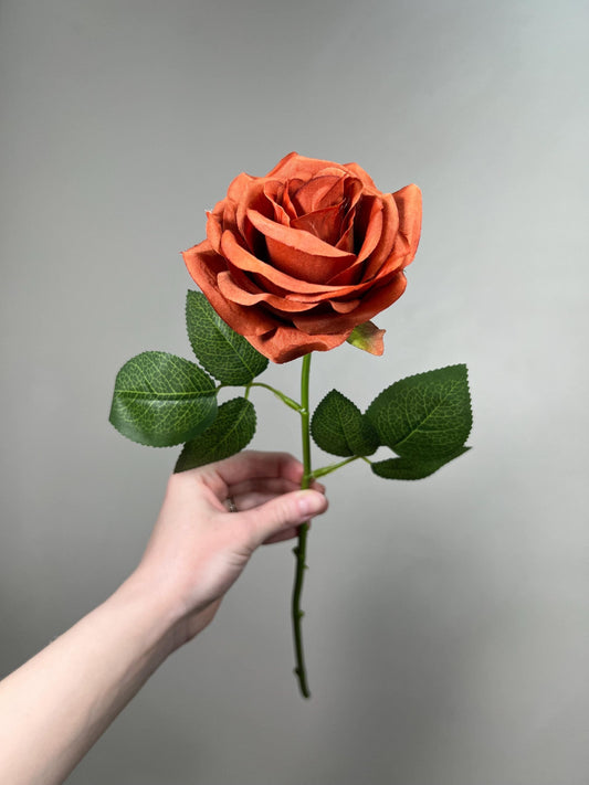 Burnt Orange Artificial Flowers Head Rose Terracotta Rust High Quality Wedding Fake Roses Stem Home Decor Silk Bridal Accessories Decorative