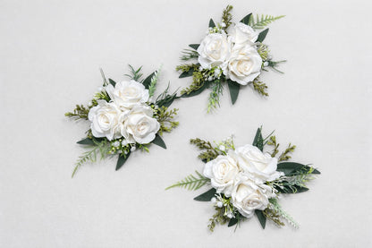 White Artificial Cake Flowers, Wedding White Ivory Roses for Cake Decor Topper