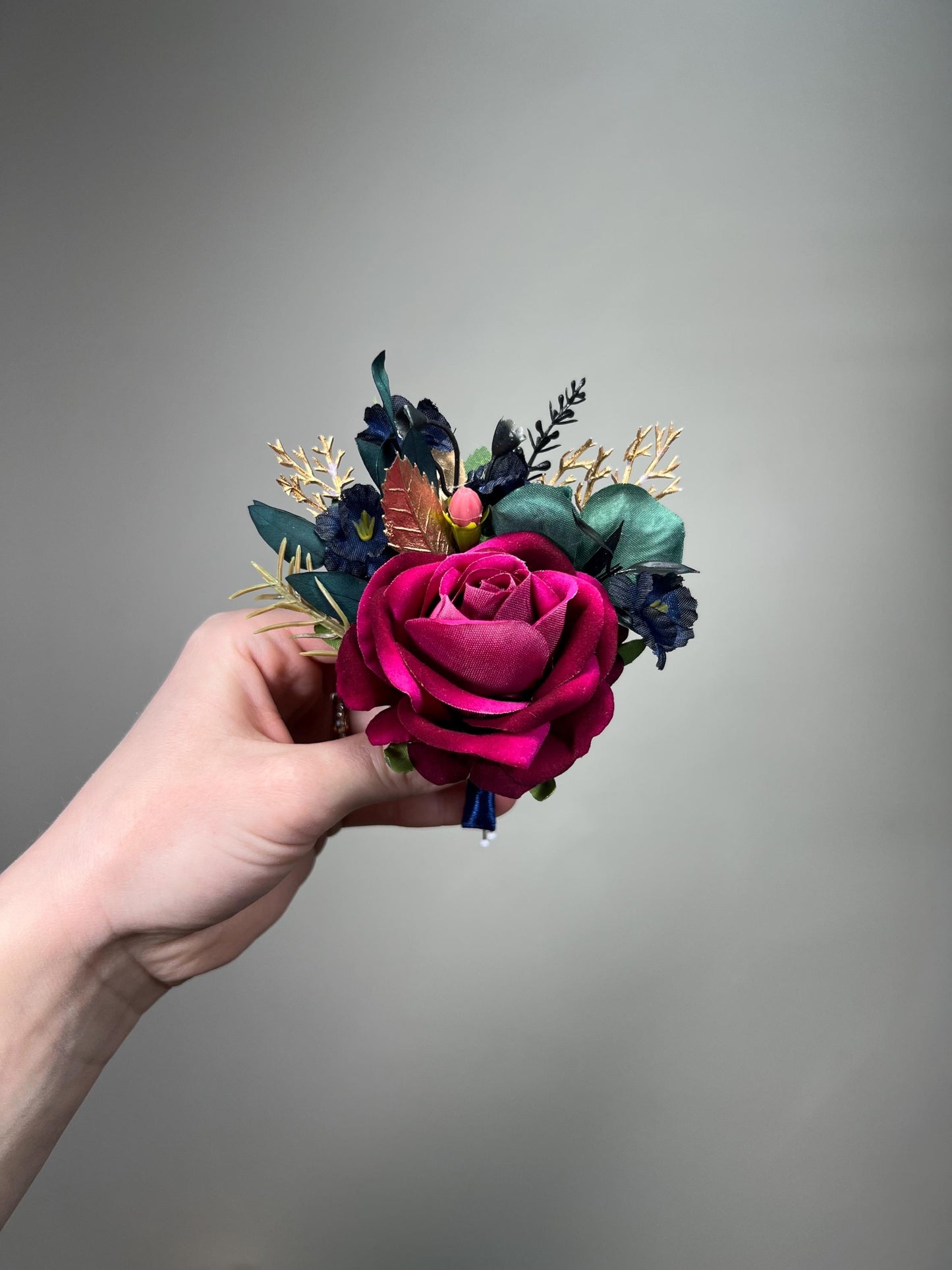 Jewel Tone Boutonniere, Wedding Fuchsia Deep Magenta Groom Boutonnière Groomsmen