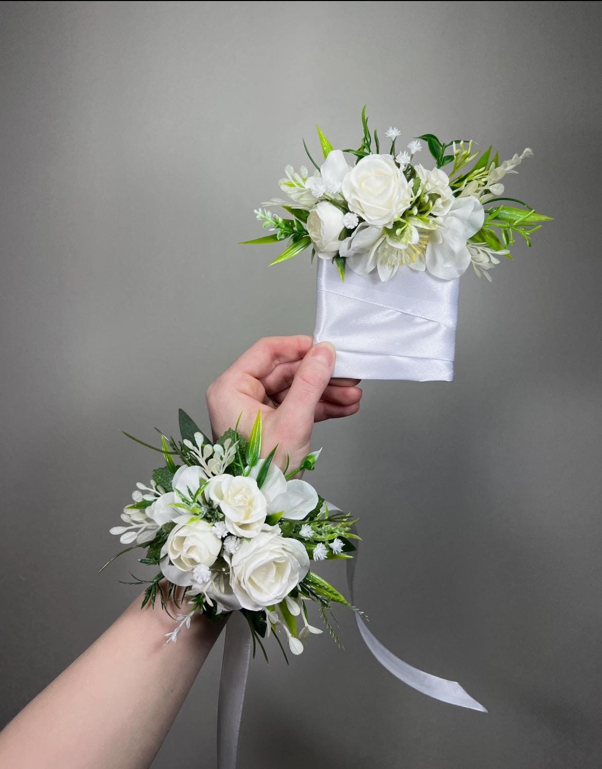 White Cascading Bouquet, Wedding Bridal Cascade Bouquet, Bridesmaids Ivory Rose Classic Flowers