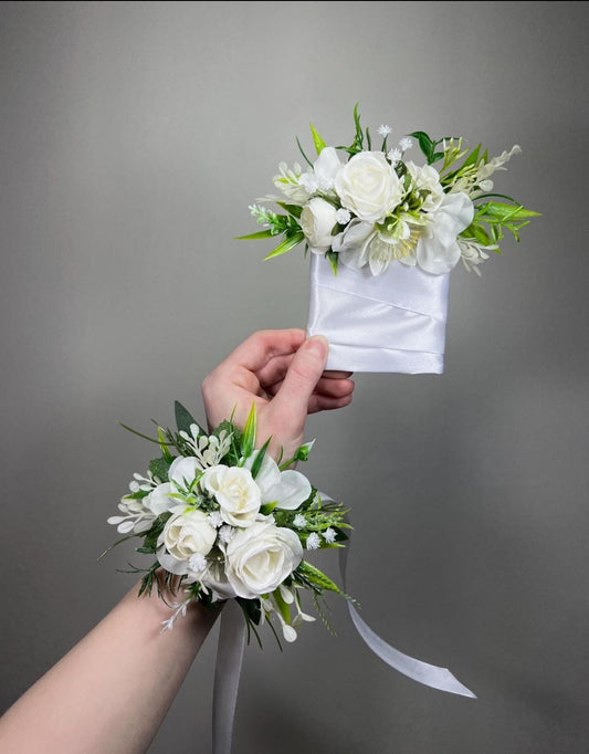 White Cascading Bouquet, Wedding Bridal Cascade Bouquet, Bridesmaids Ivory Rose Classic Flowers
