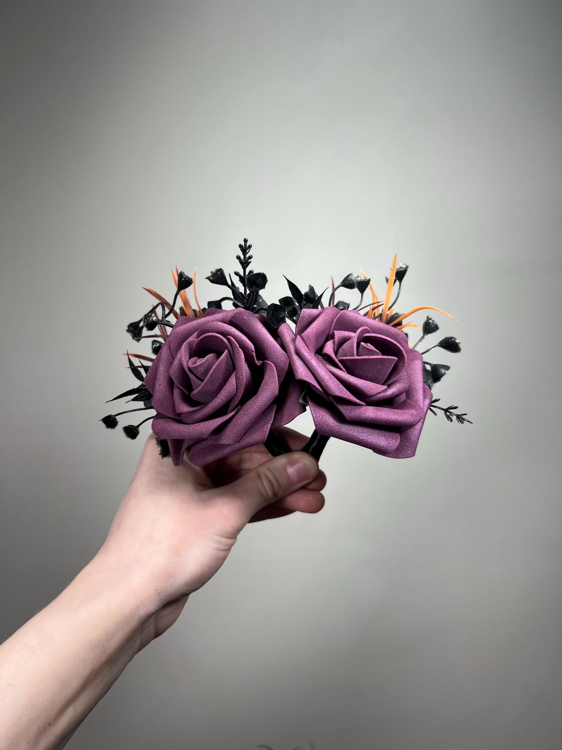 Black Purple Orange Cascading Bouquet, Wedding Plum Black Gothic Bridal Bouquet Cascade Bridesmaids Reddit