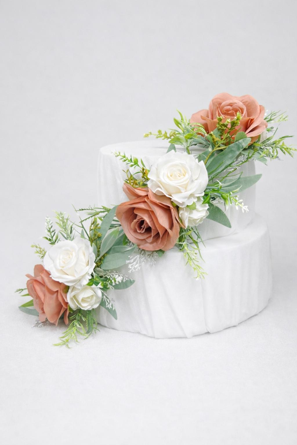 Dusty Rose Cake Flowers, Blush Wedding Cake Decor, White Ivory Dusty Rose Cake Topper, Rustic Cake Flowers Artificial