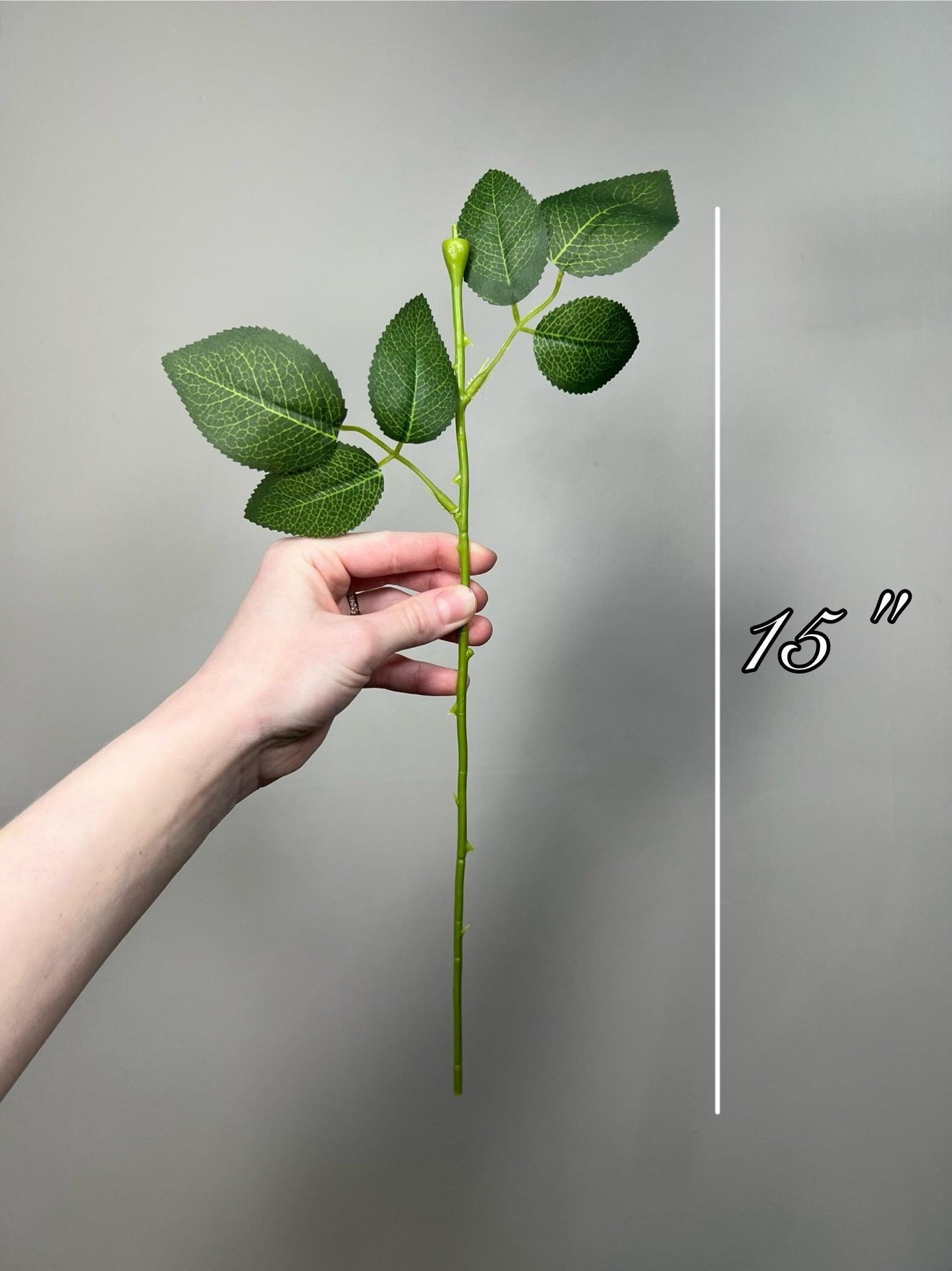 Realistic Artificial Flower Stem With Leaves 15” Natural Look Green Life-Like Wire Stem for DIY Roses & Bouquets Imitation Crafting Supply