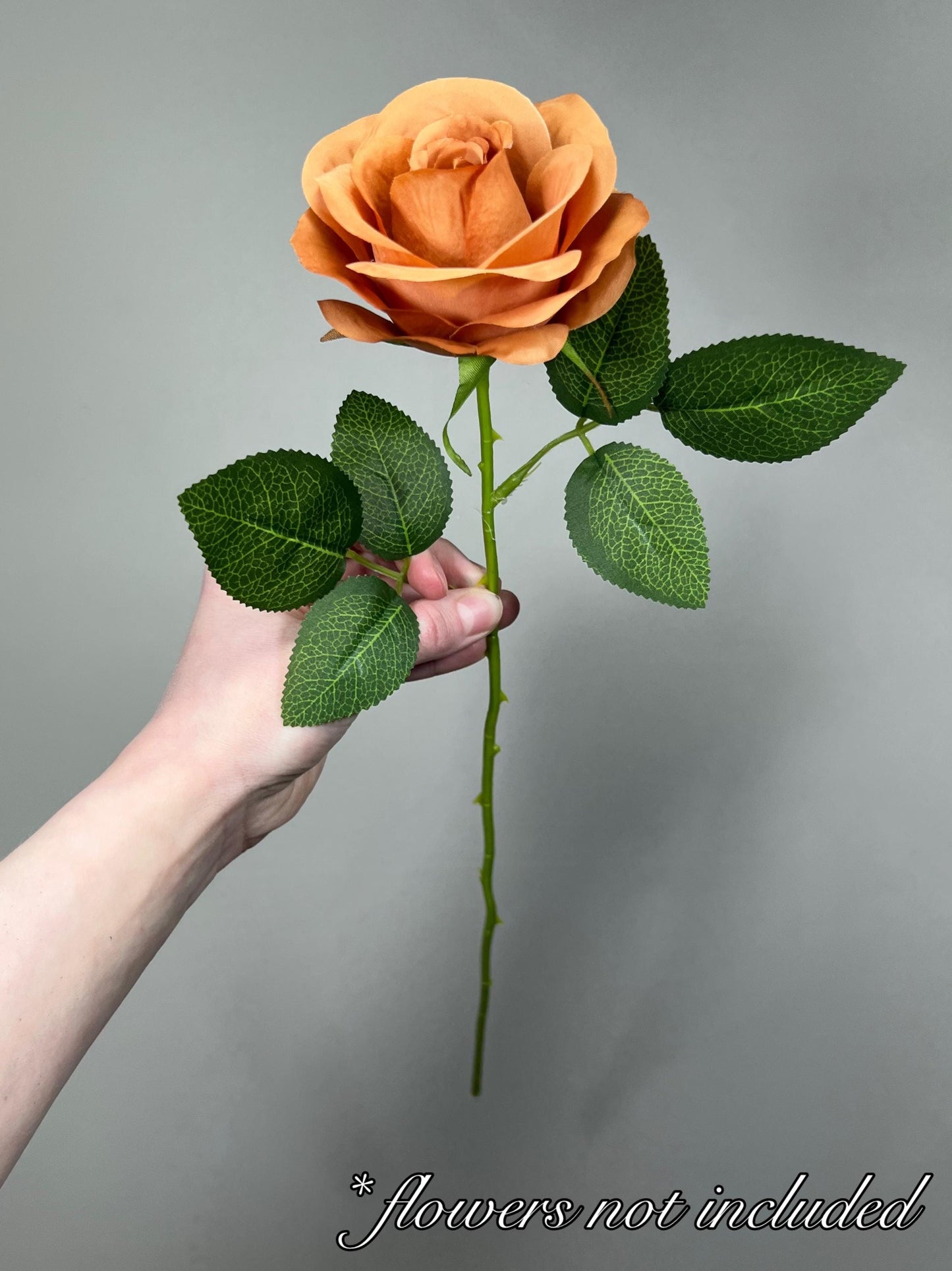 Realistic Artificial Flower Stem With Leaves 15” Natural Look Green Life-Like Wire Stem for DIY Roses & Bouquets Imitation Crafting Supply
