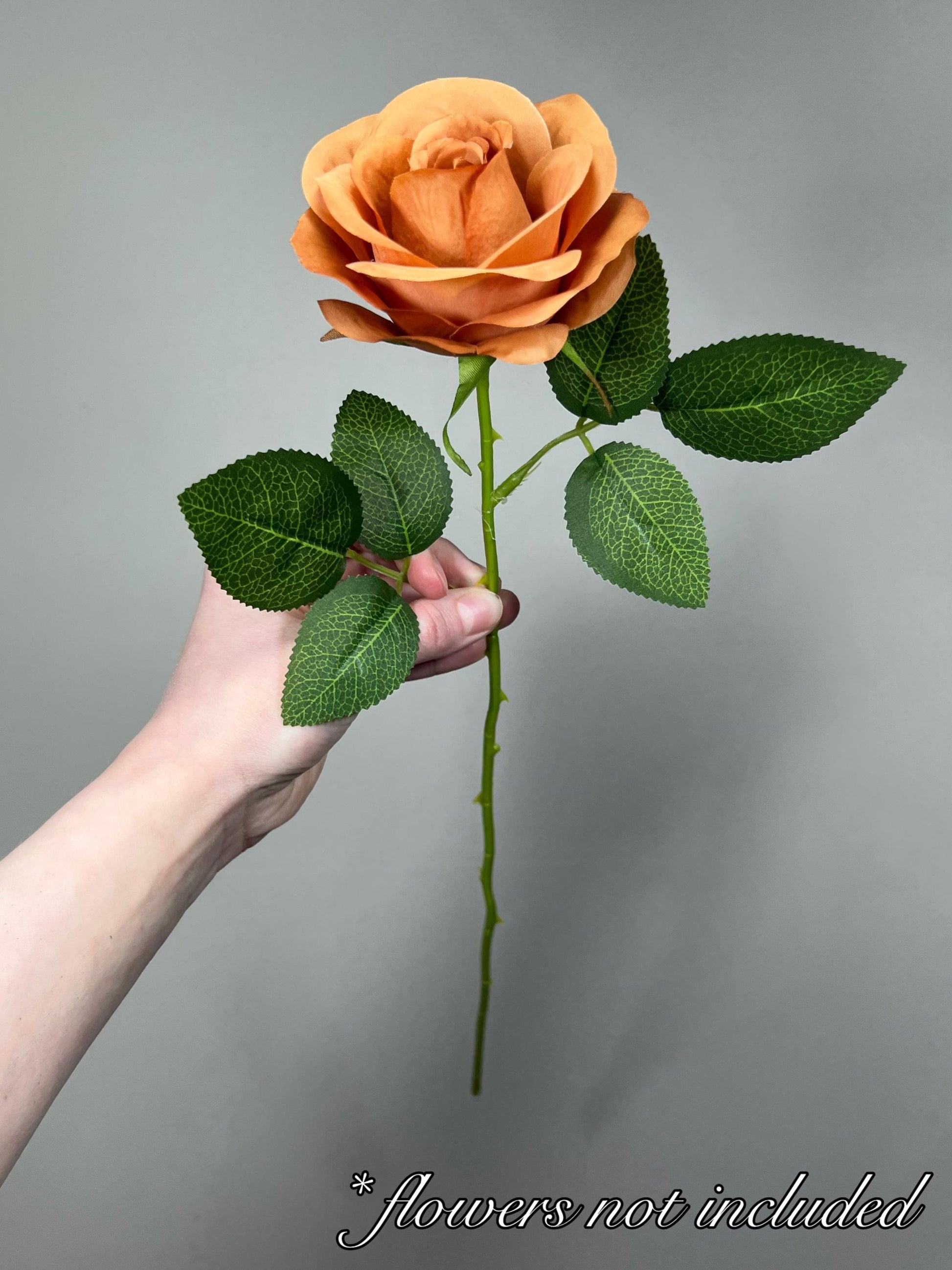 Realistic Artificial Flower Stem With Leaves 15” Natural Look Green Life-Like Wire Stem for DIY Roses & Bouquets Imitation Crafting Supply