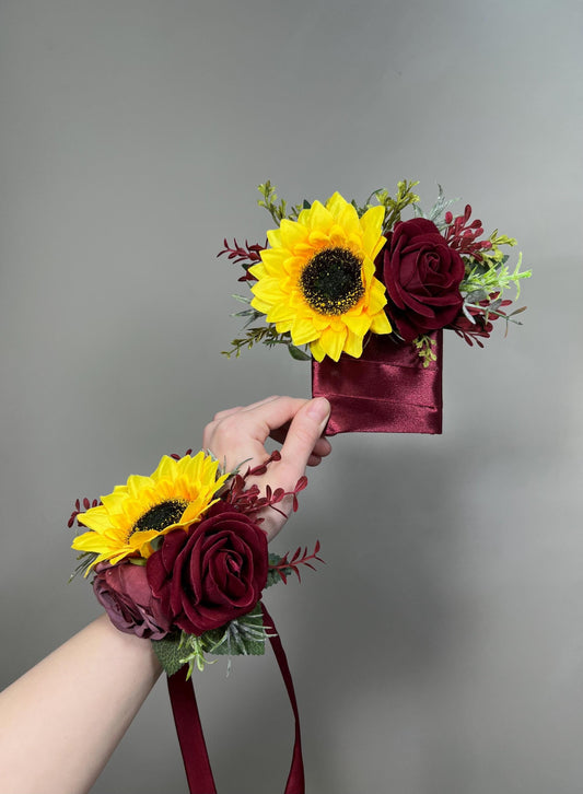 Sunflower Boutonniere Burgundy Wedding Sunflowers Boutonnière Groom Maroon Sunflower Groomamen Boutonniere Prom Yellow Sunflower Artificial