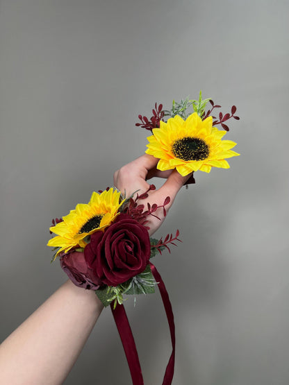 Sunflower Boutonniere Burgundy Wedding Sunflowers Boutonnière Groom Maroon Sunflower Groomamen Boutonniere Prom Yellow Sunflower Artificial