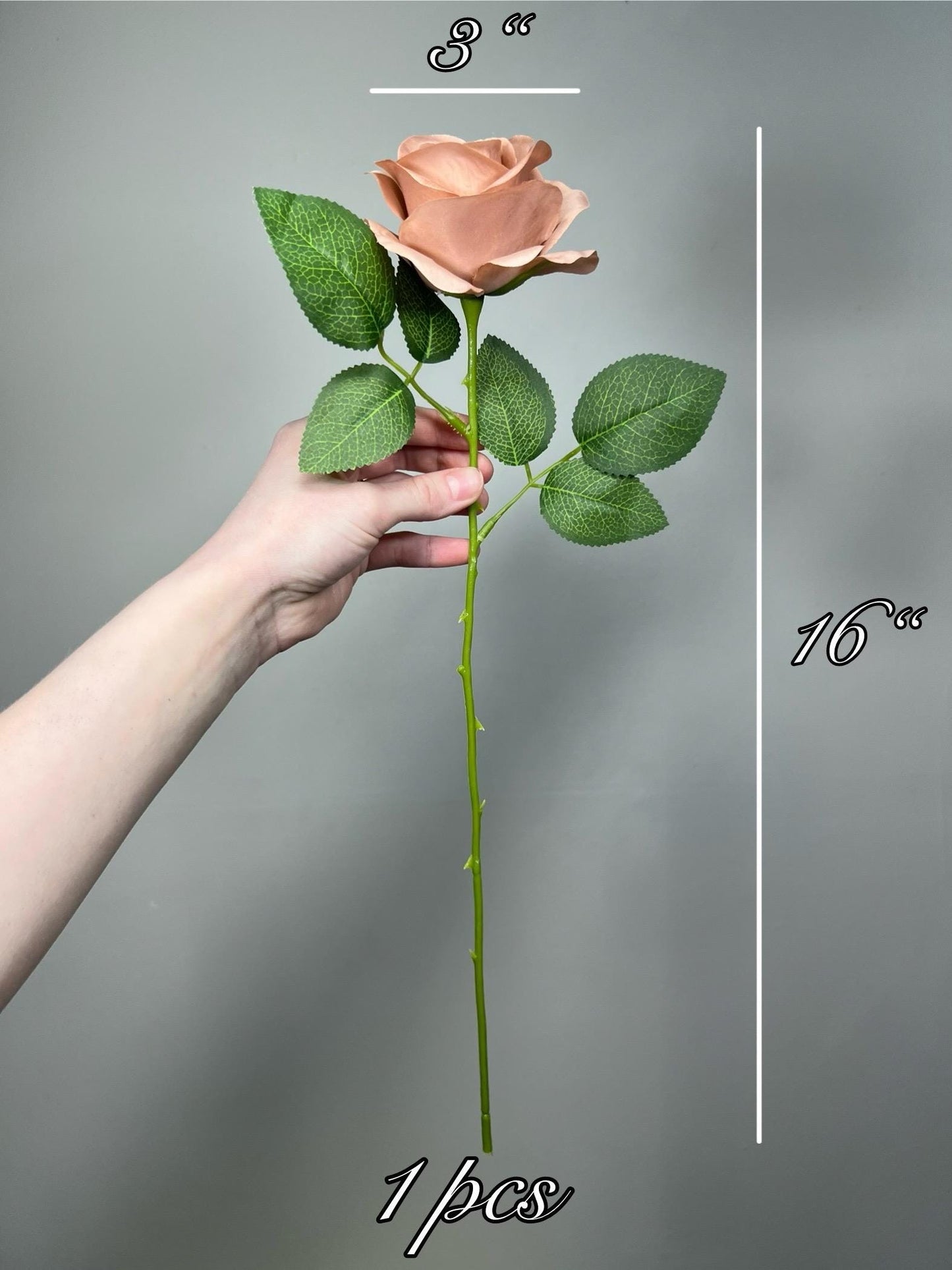 Dusty Rose Artificial Rose, Wedding Nude Blush Flower Head with Stem Leaves, Craft Supplies DIY Bouquet, Home Decor Realistic Roses