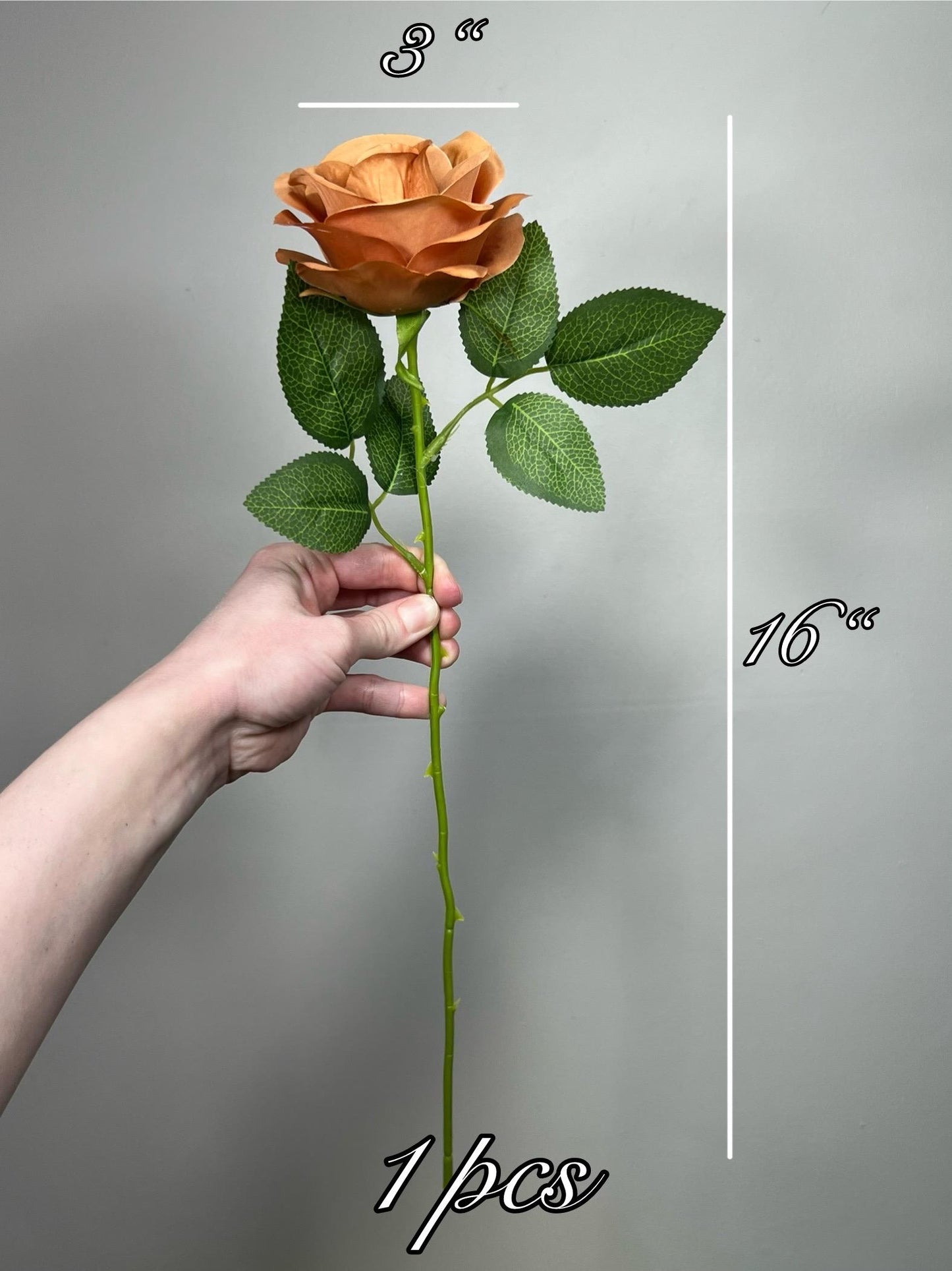 Terracotta Artificial Rose, Wedding Toffee Rose Flower Heada with Long Stem Leaves, Craft Supplies DIY Burnt Orange Bouquet, Caramel Roses