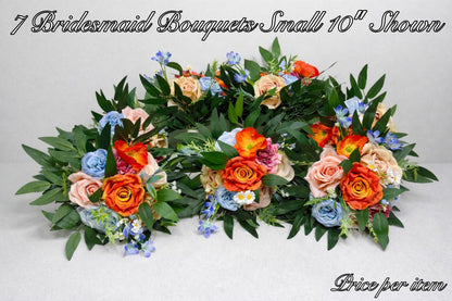 Colorful Wildflower Wedding Bouquet, Bridal Orange Blue Pink Bridesmaids Bouquet, Rustic Spring Garden Bouquet Reddit