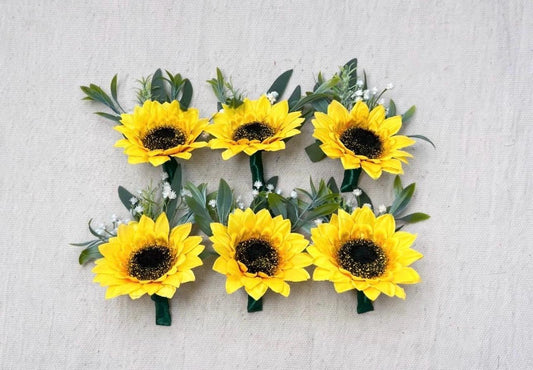 Wedding Sunflower Boutonniere Groom Boutonnières Groomsmen Sunflower Boutonnière Groom Fall Sunflower Yellow Artificial Flowers