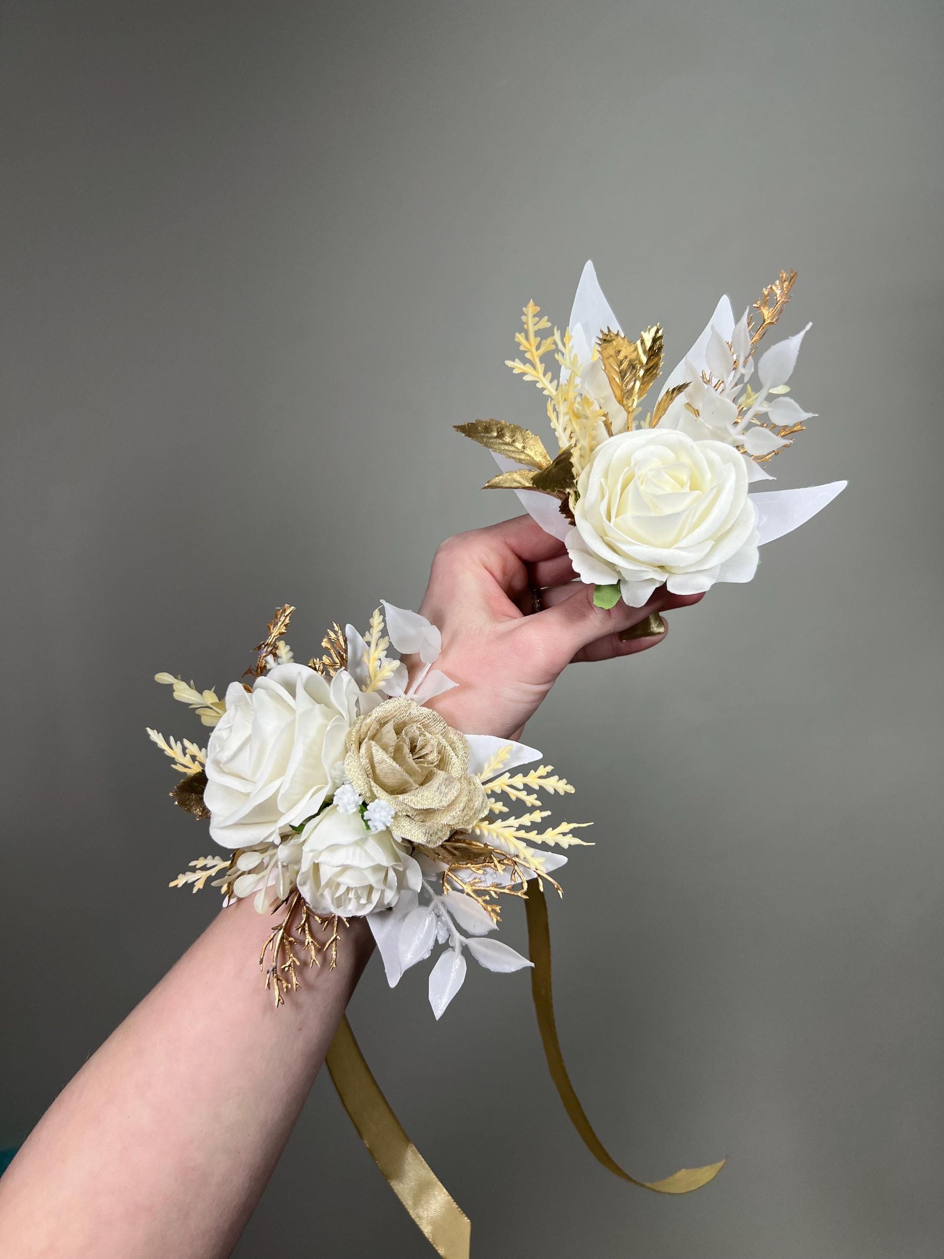 White Gold Pocket Boutonniere Groom Wedding Beige Champagne Ivory Square Boutonnière Prom Groomsmen Cream Roses Artiticial Flower