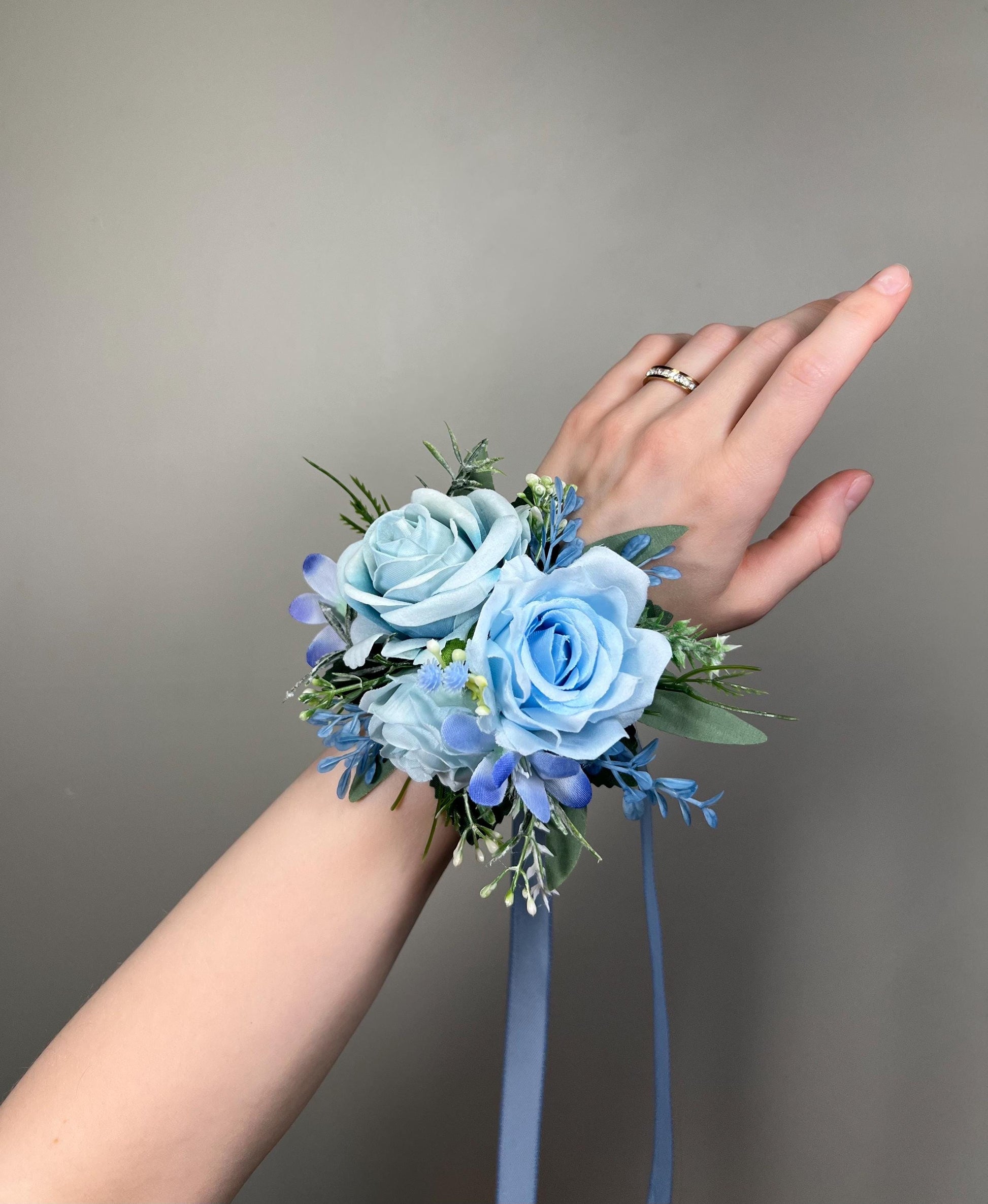 Light Blue Corsage, Wedding Blue Rose Wrist Corsage, Rustic Dusty Blue Bridesmaids Corsage Reddit