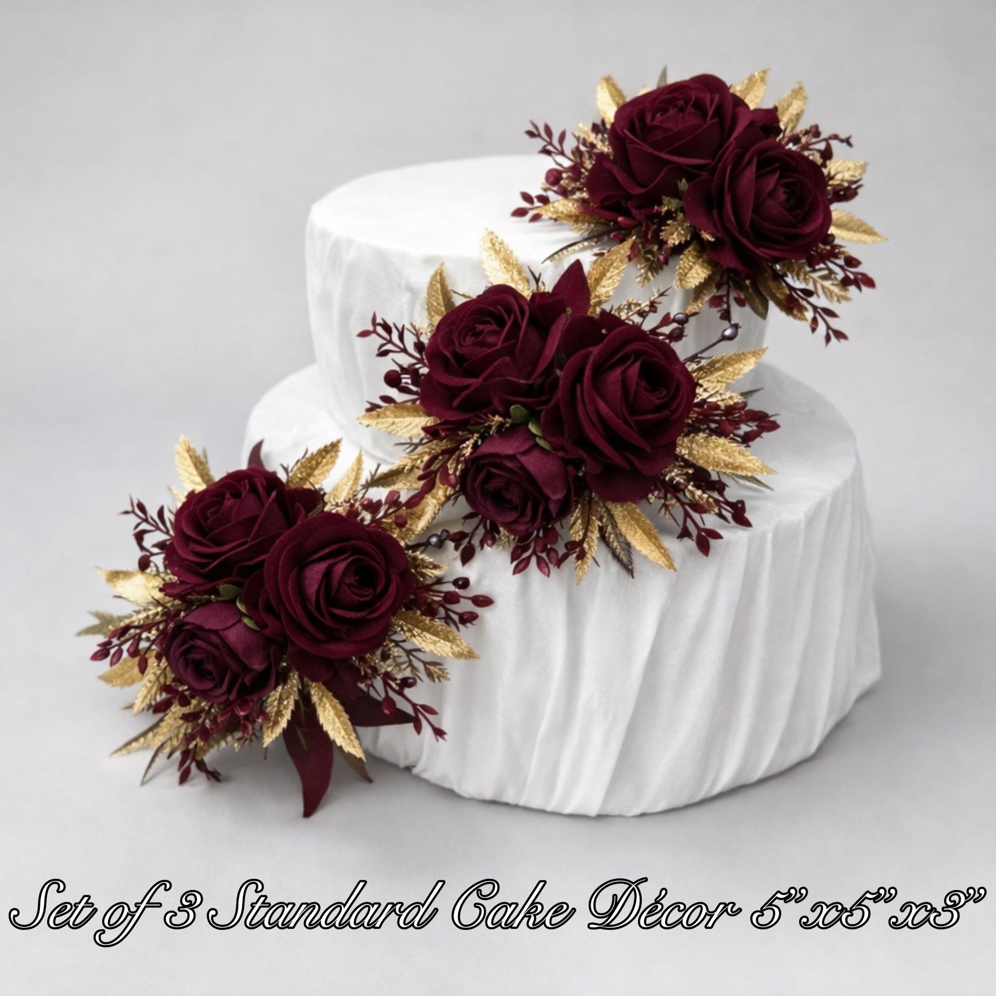Burgundy Cake Decor Wedding Gold Wine Red Cake Flowers Artificial Burgundy Cake Arrangements Gold Maroon Cake Flower Topper Silk Flower