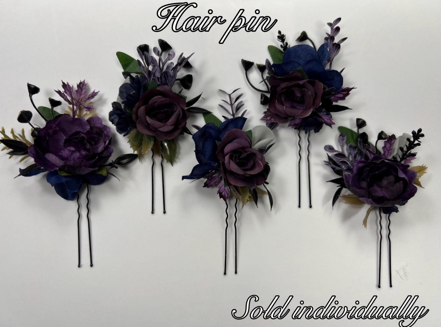 Plum Hair Pin Wedding Navy Blue Flower Girl Headpiece Floral Purple Dark Blue Hair Pin Accessories Plum Blue Hair Pin Artificial Flower