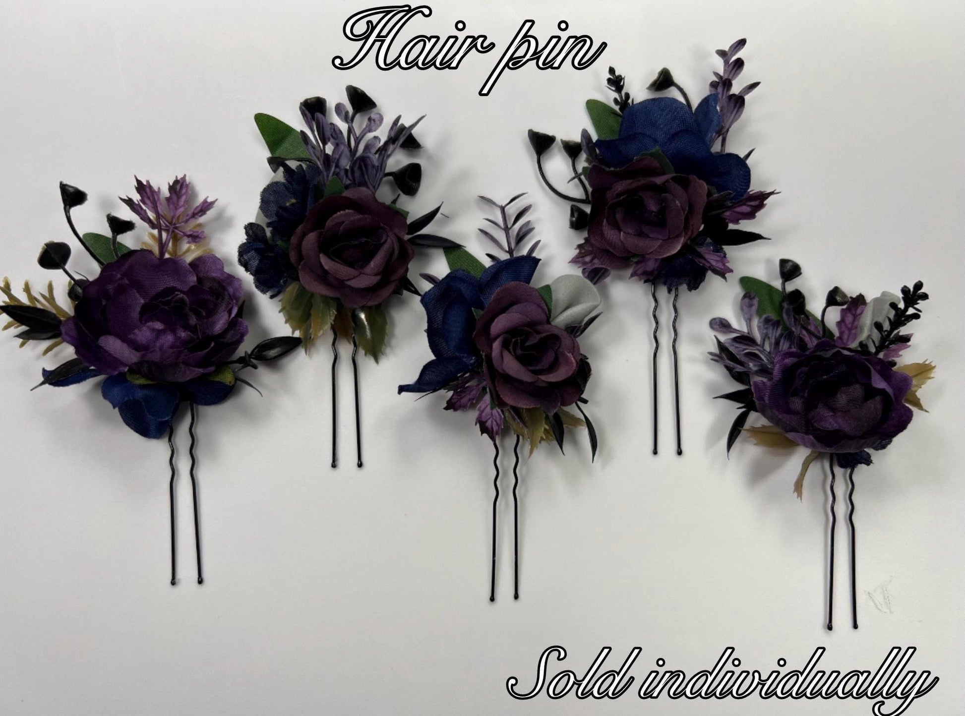 Plum Hair Pin Wedding Navy Blue Flower Girl Headpiece Floral Purple Dark Blue Hair Pin Accessories Plum Blue Hair Pin Artificial Flower