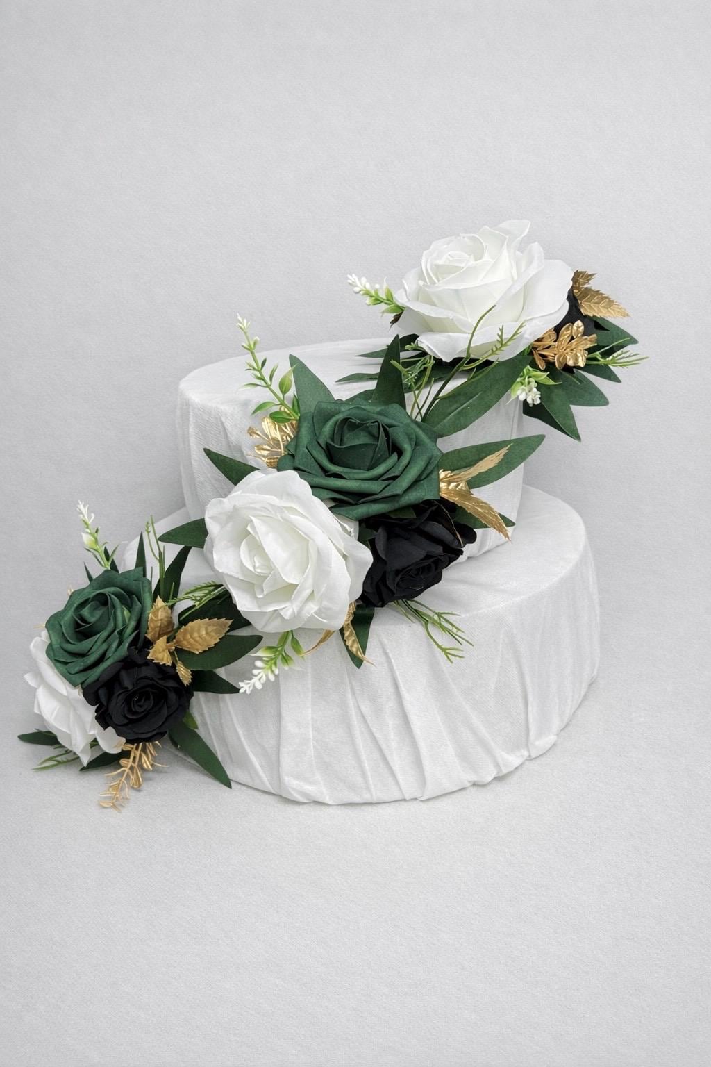 Emerald Green White Cake Flowers, Wedding Black Dark Green Cake Décor, Gold Hunter Green Cake Topper Artificial Flowers Reddit