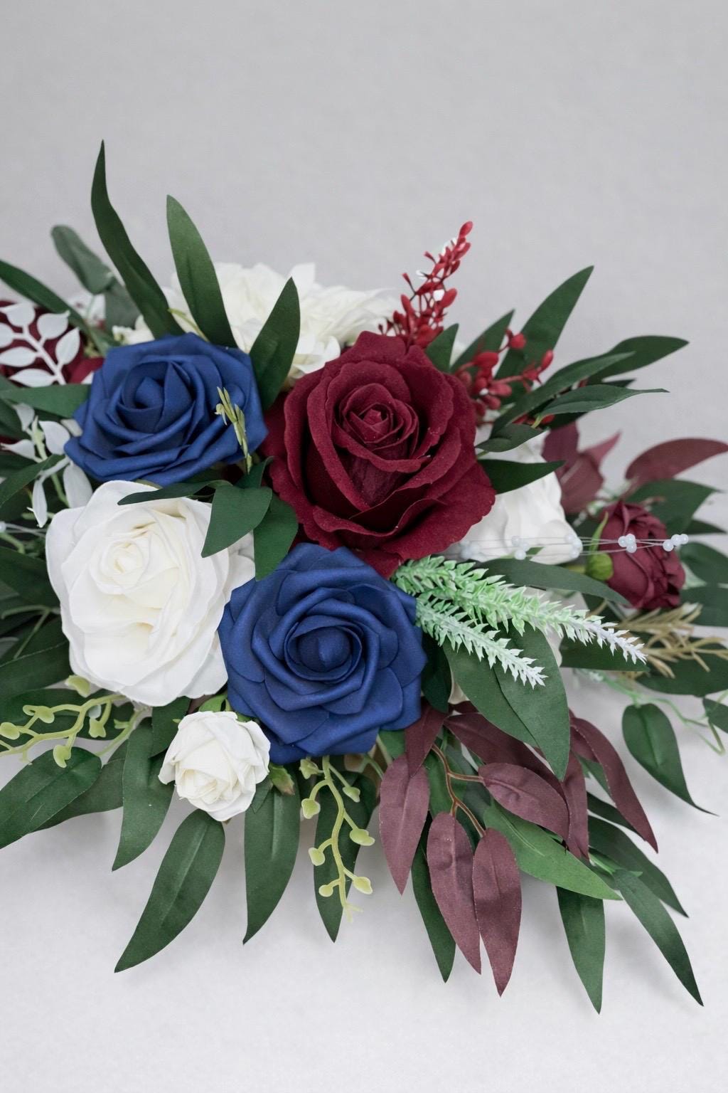 Navy Burgundy Centerpiece, Red White Blue Table Decor, Patriotic Floral Arrangement, Military Wedding Reception