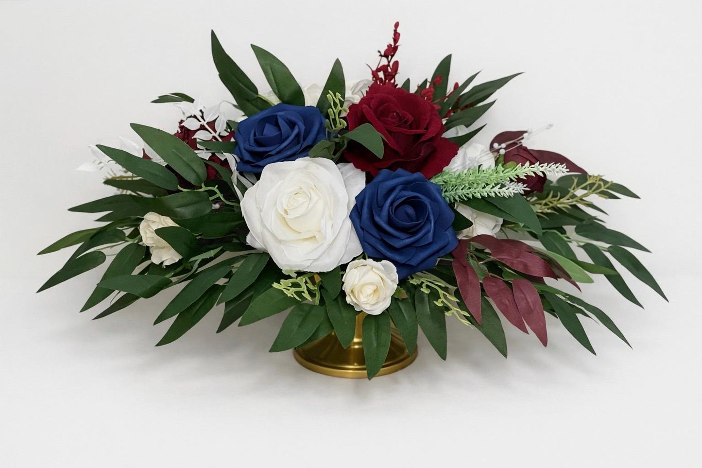 Navy Burgundy Centerpiece, Red White Blue Table Decor, Patriotic Floral Arrangement, Military Wedding Reception