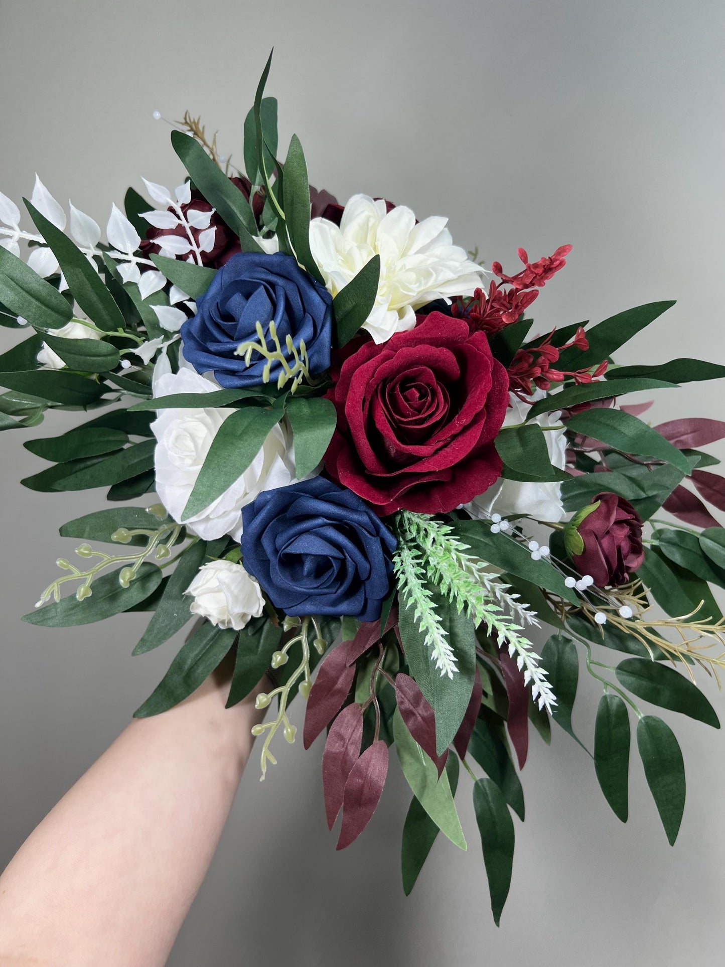 Navy Burgundy Centerpiece, Red White Blue Table Decor, Patriotic Floral Arrangement, Military Wedding Reception