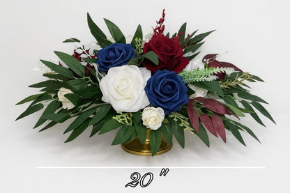 Navy Burgundy Centerpiece, Red White Blue Table Decor, Patriotic Floral Arrangement, Military Wedding Reception