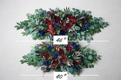 Burgundy & Navy Wedding Bridal Bouquet with Gold Accents Silk and Velvet Flowers