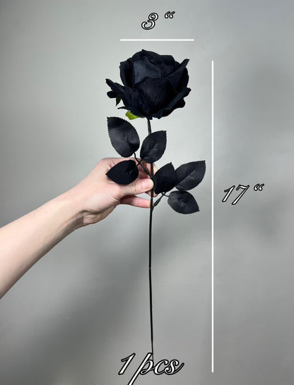 Black Rose Stem, Artificial Black Rose Flower, Gothic Wedding Decor, Faux Black Flower Head, Halloween Decor, Dark Floral Stem