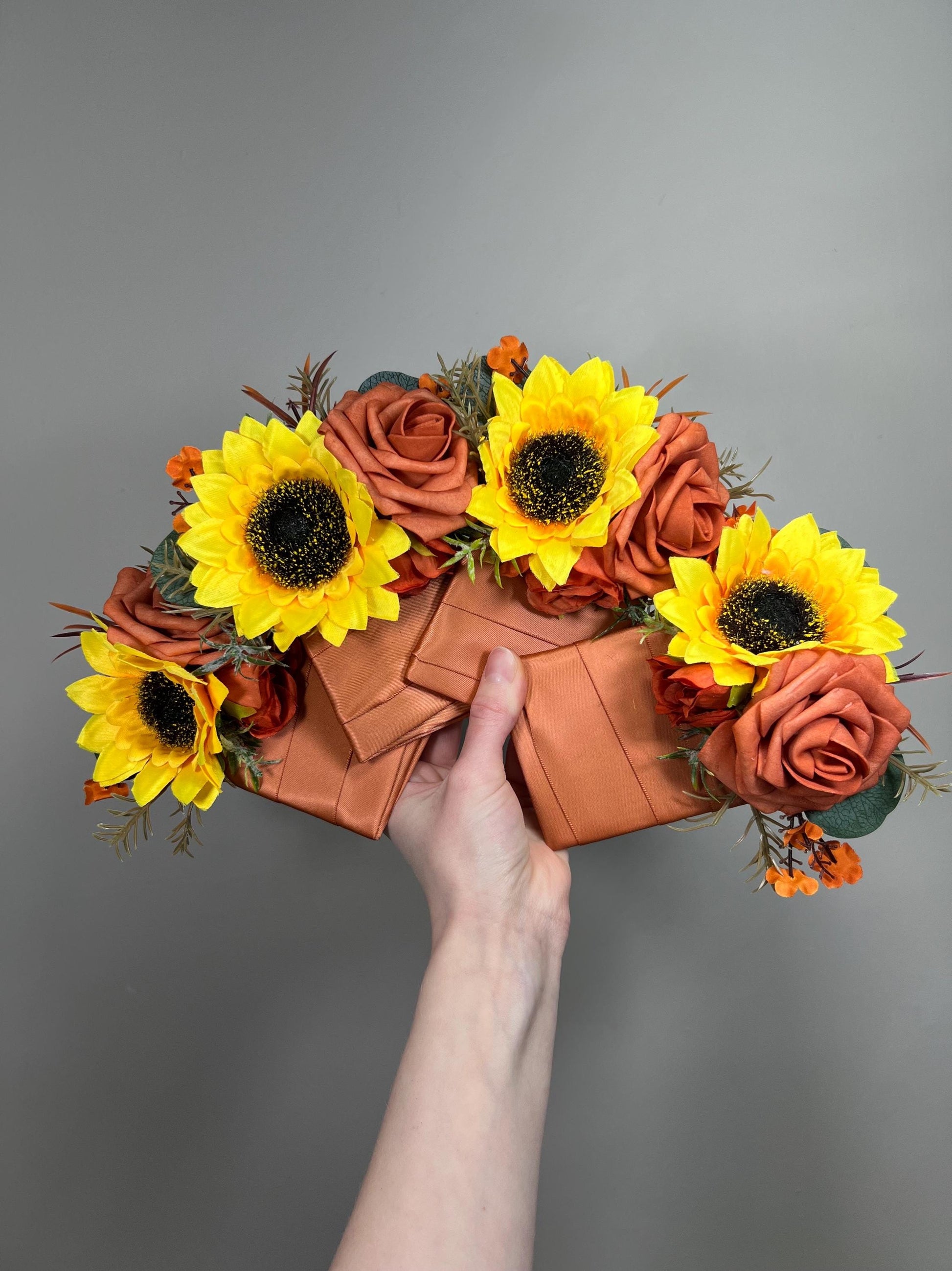Sunflower Pocket Boutonniere, Burnt Orange Fall Wedding Groom Flower, Rustic Terracotta Groomsmen Pocket Square