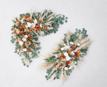 Burnt Orange White Arch Arrangement, Wedding Boho Terracotta Arbor Arrangements, Pampas Grass Rust Backdrop Decor Flowers