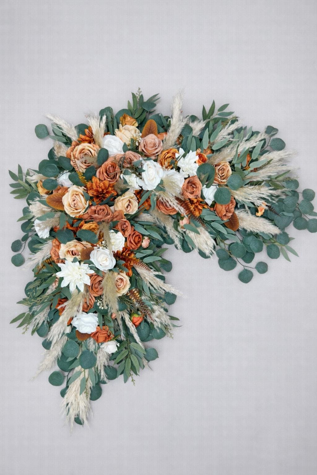Burnt Orange White Arch Arrangement, Wedding Boho Terracotta Arbor Arrangements, Pampas Grass Rust Backdrop Decor Flowers