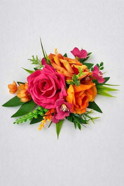 Hot Pink Orange Cake Decor, Wedding Fuchsia Bright Orange Cake Flowers, Tropical Artificial Flowers Cake Topper