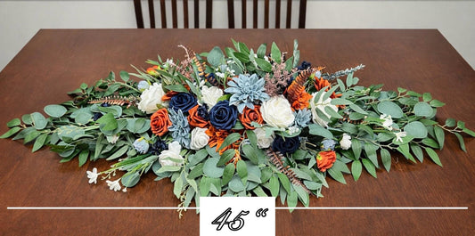 Blue Terracotta Centerpiece, Wedding Burnt Orange Dusty Blue Sweetheart, Rustic Rust White Navy Blue Table Decor