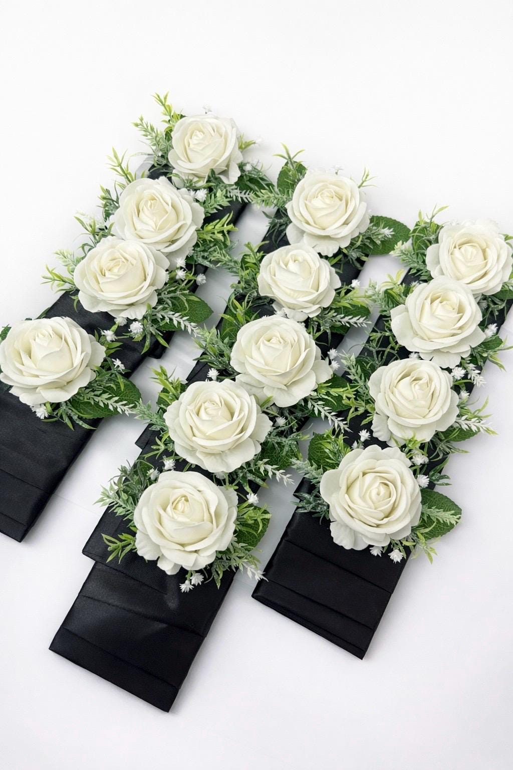 White Pocket Boutonnière, Wedding Groom Single Rose Square Boutonnière, Groomsmen Ivory Rose Eucalyptus Greenery