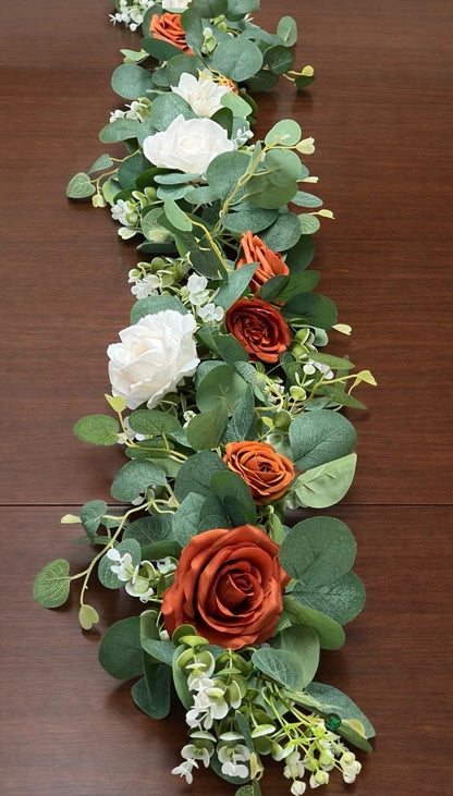 Terracotta White Garland, Wedding Burnt Orange Table Runner, Ivory Rust Table Decor, Centerpiece Garland Sage Green Eucalyptus Reddit