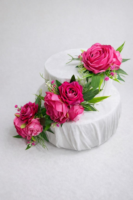 Hot Pink Fuchsia Cake Flowers, Pink Wedding Cake Decor, Floral Cake Topper, Silk Flower Cake Decoration, Rustic Cake Arrangement Faux