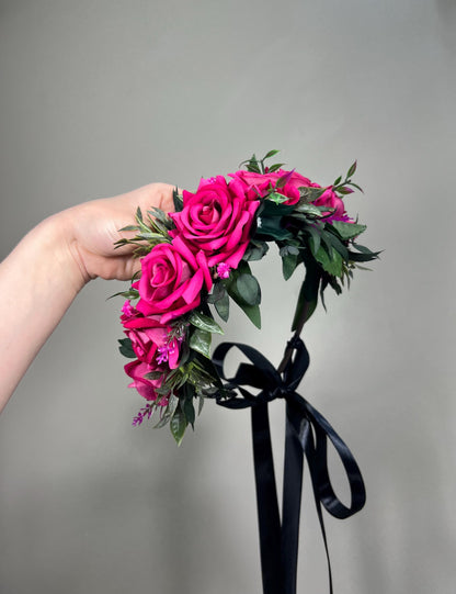 Hot Pink Flower Crown, Fuchsia Bridal Headpiece, Pink Rose Flower Crown, Wedding Hair Wreath, Magenta Floral Crown Artificial Reddit