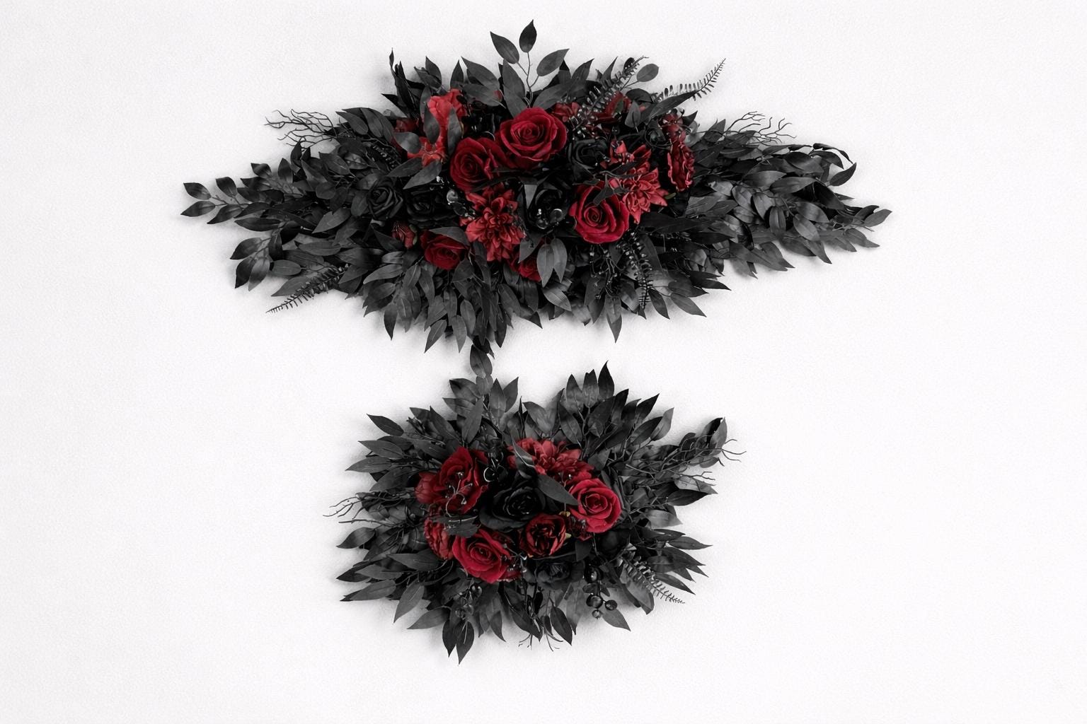 Black Burgundy Arch Flowers, Gothic Wedding Arch Decor, Dark Red Floral Swag, Moody Ceremony Backdrop, Black Arbor Arrangement Ties